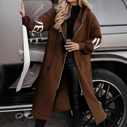 hooded long trench coat with pockets and drawstring, view 5 - MRSLM