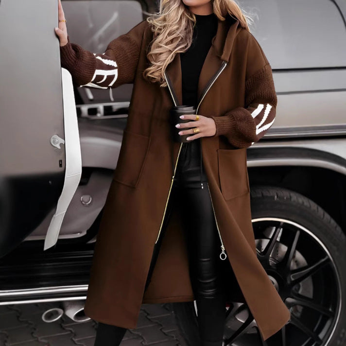 hooded long trench coat with pockets and drawstring, view 5 - MRSLM
