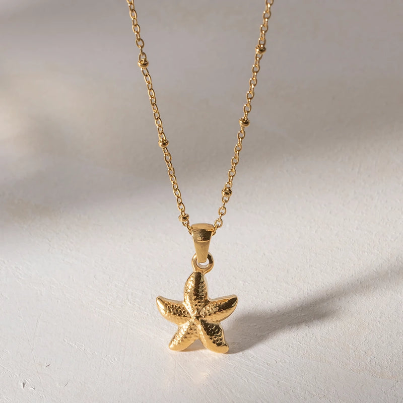 18k gold plated starfish pendant necklace, view 6 - MRSLM