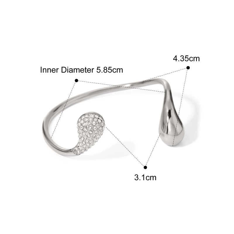 stainless steel open bracelet with cubic zirconia, view 8 - MRSLM