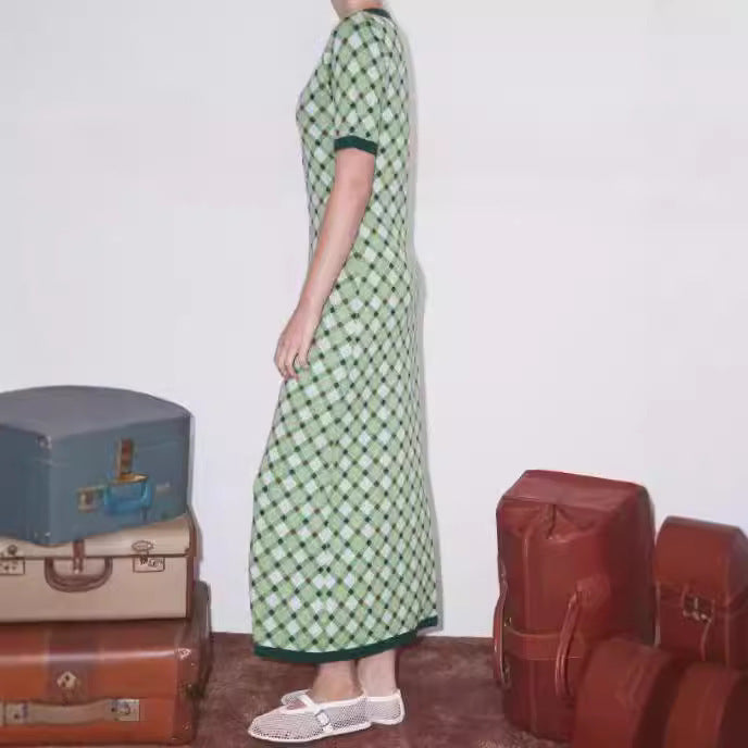 green plaid knitted dress, view 4 - MRSLM