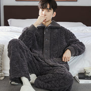 Men's fleece-lined flannel pajama set, view 22 - MRSLM