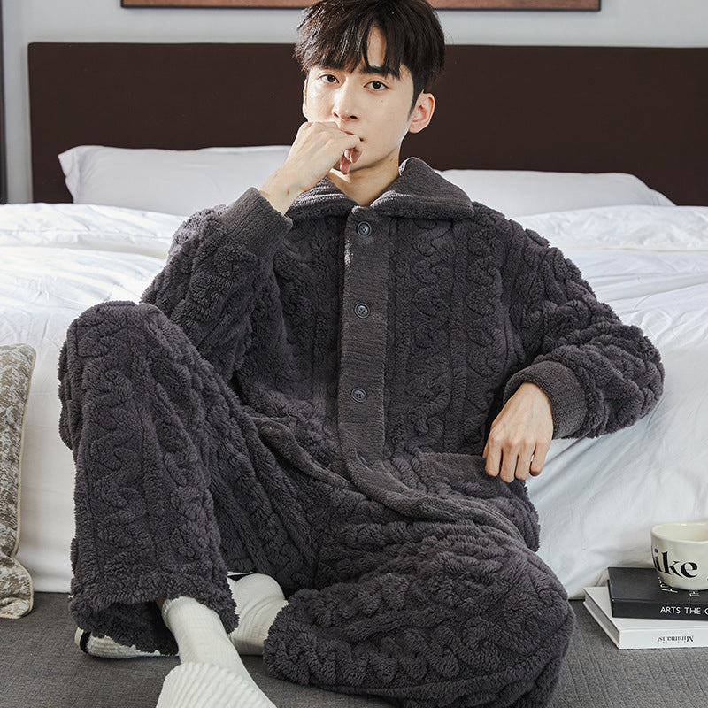 Men's fleece-lined flannel pajama set, view 22 - MRSLM