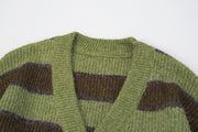 Women's green striped knit cardigan, view 7 - MRSLM