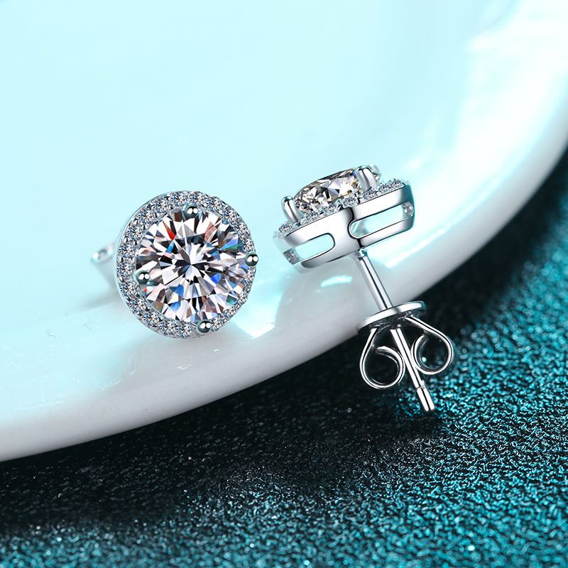 women's moissanite-style s925 silver earrings, view 3 - MRSLM