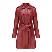 women's mid-length faux leather coat with belt, view 7 - MRSLM
