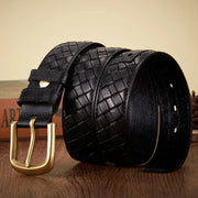 men's braided leather belt copper buckle, view 4 - MRSLM