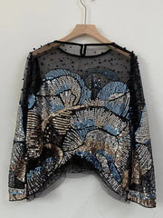 beaded sequin mesh top, view 5 - MRSLM