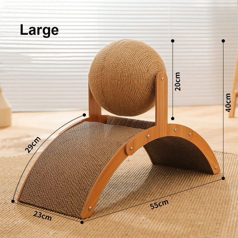 wooden cat scratcher with sisal ball, view 3 - MRSLM