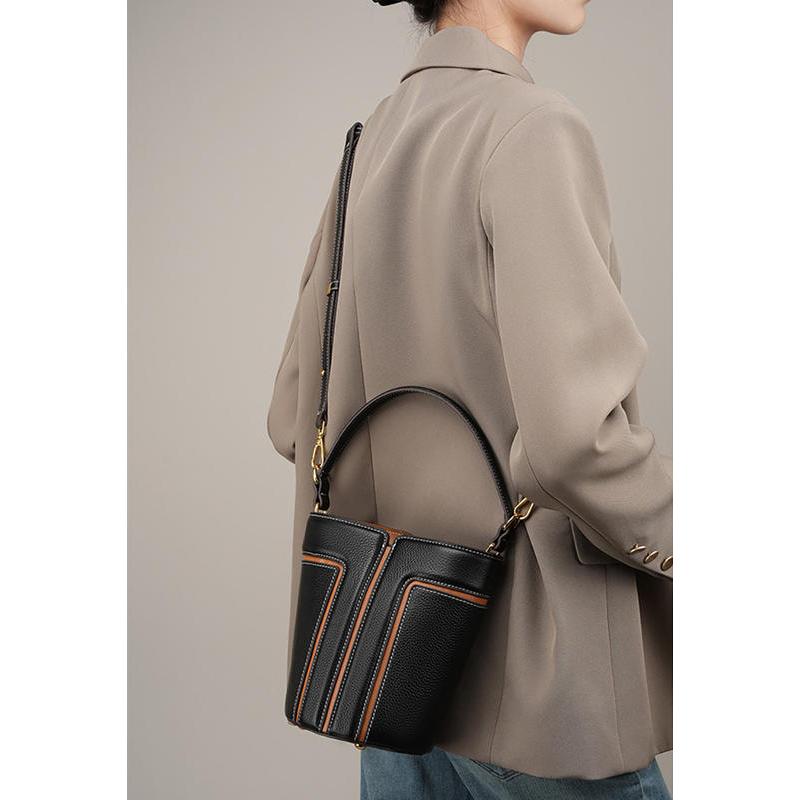 leather bucket shoulder bag, view 12 - MRSLM