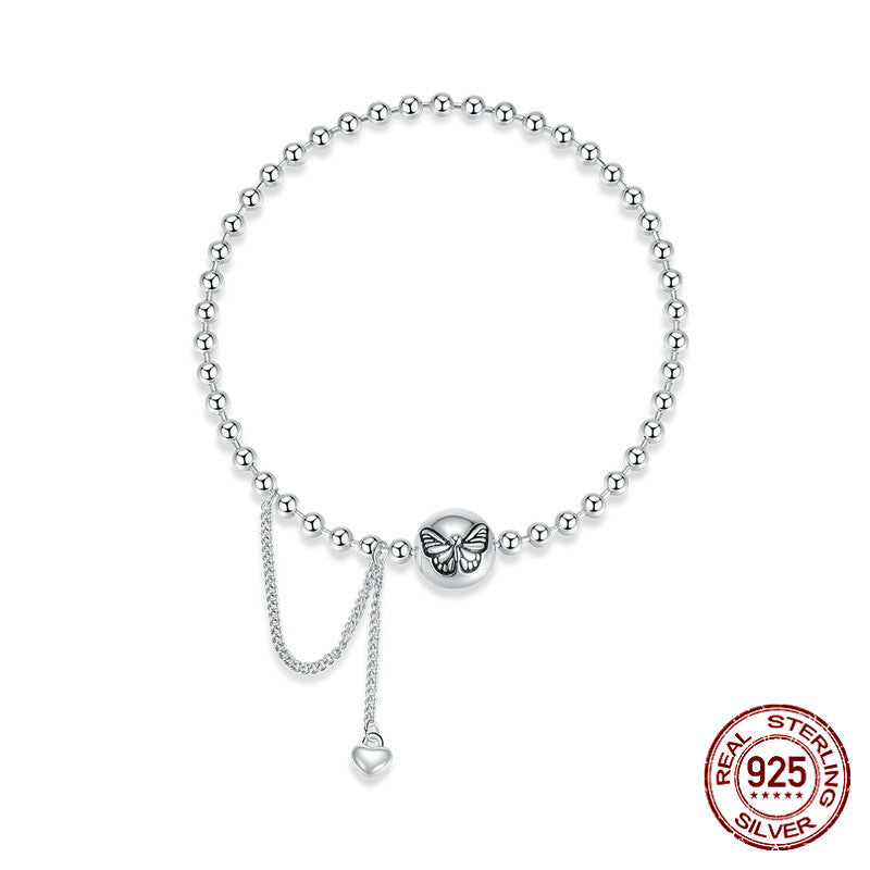 silver butterfly bead chain bracelet, view 4 - MRSLM