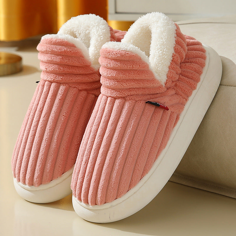 Striped plush couples house slippers, view 16 - MRSLM