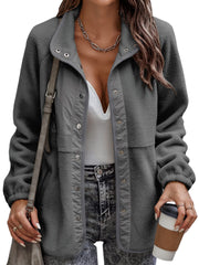 Women's polar fleece stand-collar button jacket, view 7 - MRSLM