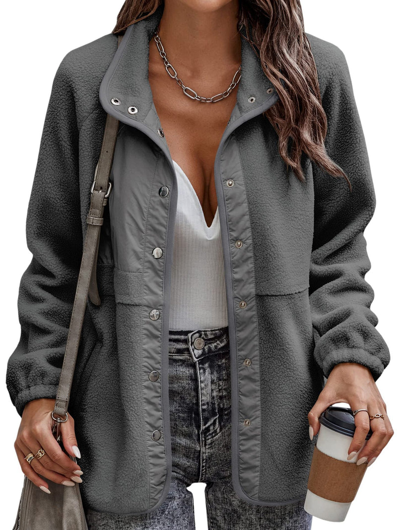 Women's polar fleece stand-collar button jacket, view 7 - MRSLM