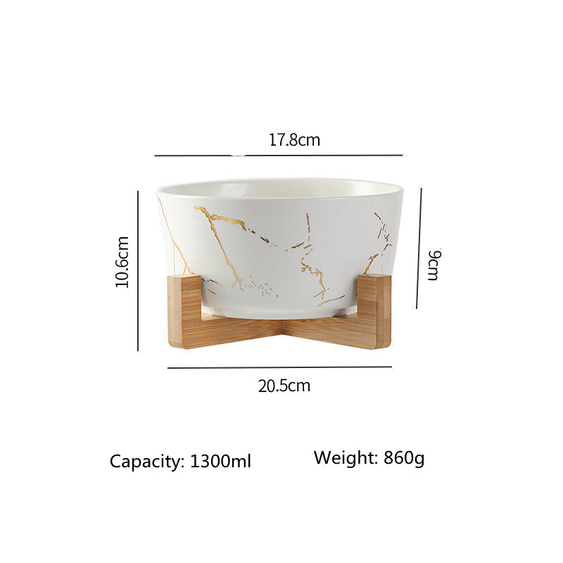 marble pet bowl with bamboo stand, view 5 - MRSLM