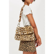 leopard print faux fur crossbody bag, view 3 - MRSLM