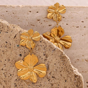 gold plated two flower drop earrings, view 8 - MRSLM