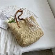 Handmade large woven straw tote bag, view 2 - MRSLM