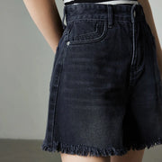 high waist tassel denim shorts, view 10 - MRSLM