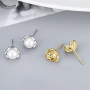 S925 silver flower pearl stud earrings - MRSLM