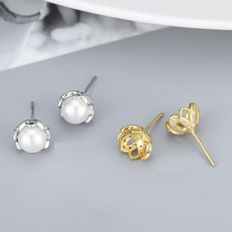 S925 silver flower pearl stud earrings - MRSLM