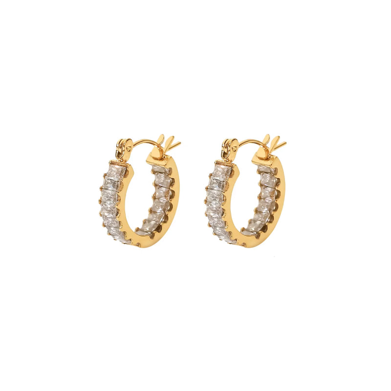 Gold zirconia hoop earrings, view 2 - MRSLM