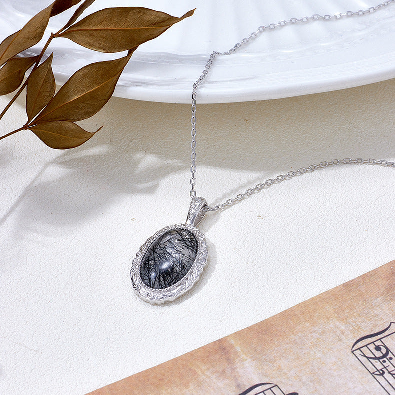geometric black crystal silver pendant, view 2 - MRSLM
