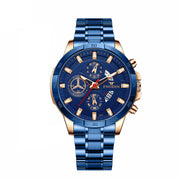 men's blue dial stainless steel quartz watch, view 5 - MRSLM