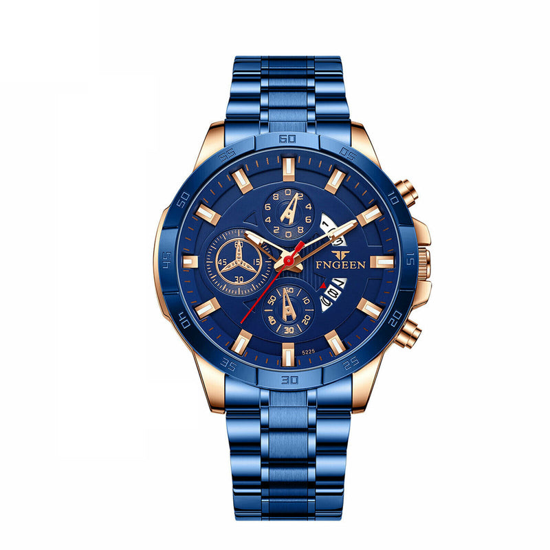 men's blue dial stainless steel quartz watch, view 5 - MRSLM