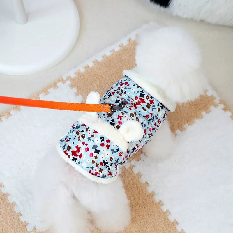 floral plush dog parka with cute ears, view 6 - MRSLM