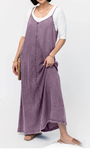 cotton suspender denim dress, view 7 - MRSLM
