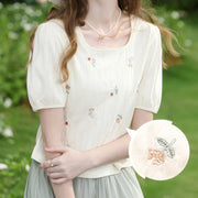 square neck embroidery puff t-shirt, view 6 - MRSLM