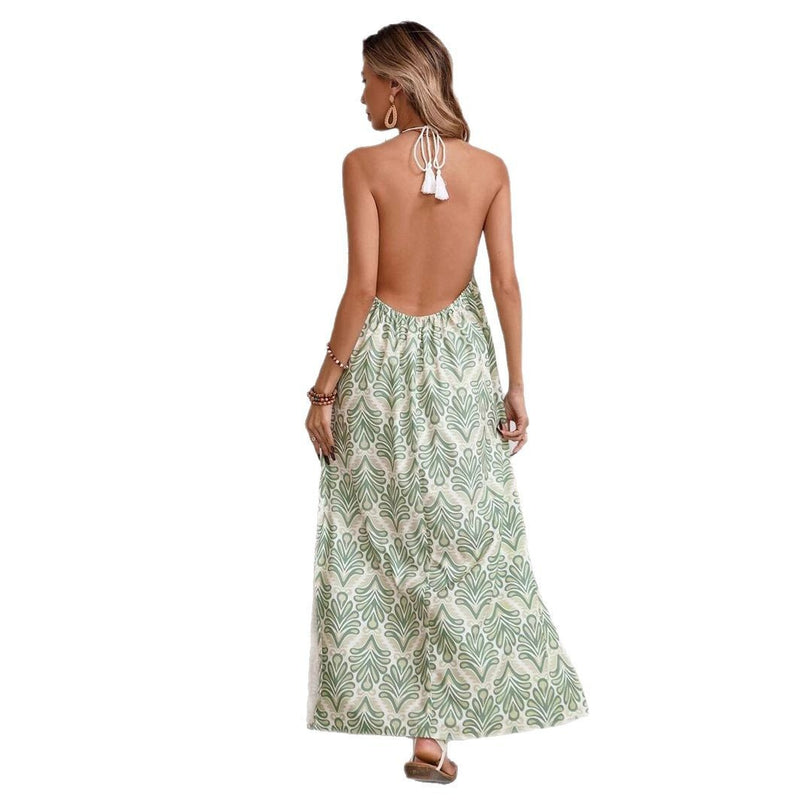 halter tassel lace-up backless slit dress, view 5 - MRSLM