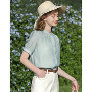 french puff sleeve blouse for women, view 6 - MRSLM