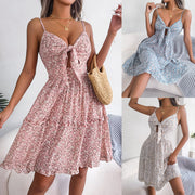 floral bow ruffled chiffon swing dress, view 6 - MRSLM