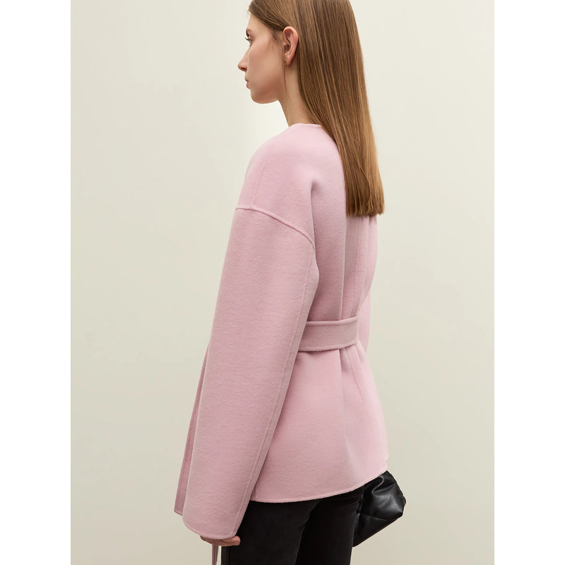 v-neck coat with belt, view 6 - MRSLM