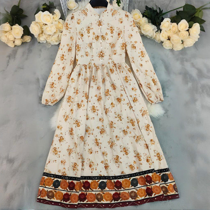 Women's vintage floral long sleeve button maxi dress, view 4 - MRSLM