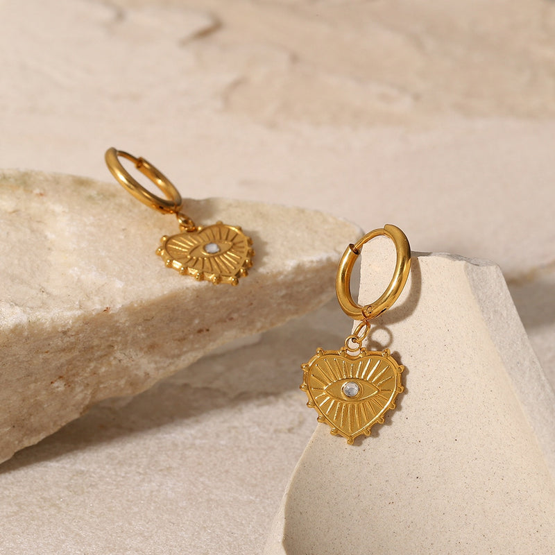 evil eye peach heart earrings, view 4 - MRSLM