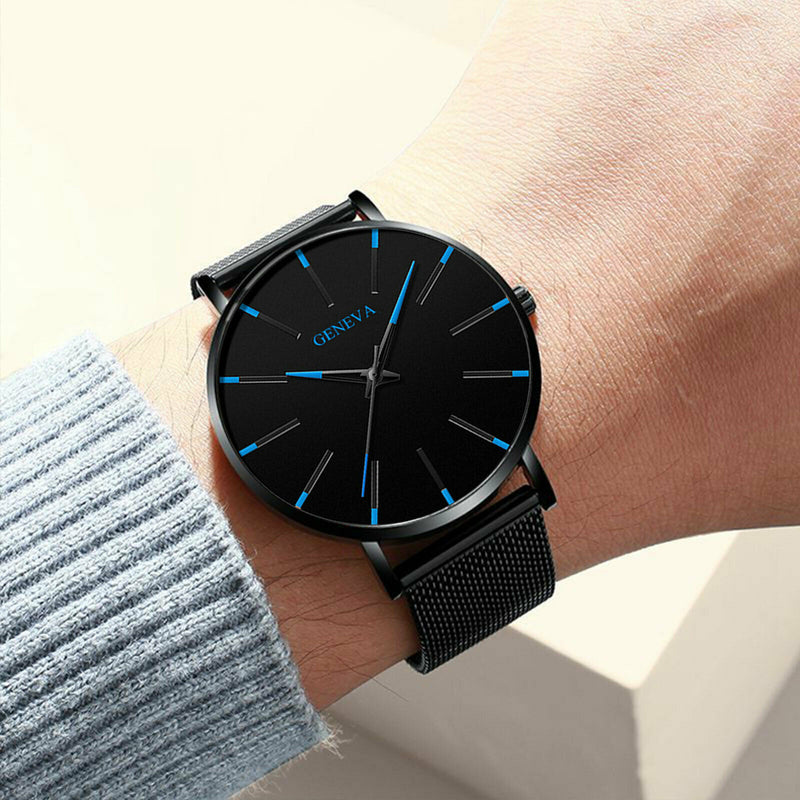 men's black stainless steel quartz watch, view 2 - MRSLM