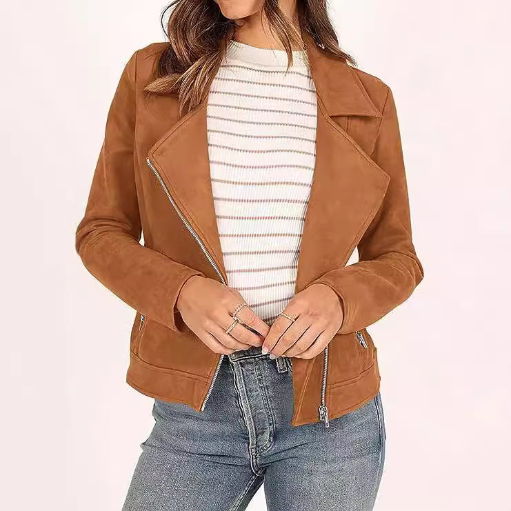deerskin velvet motorcycle jacket with zipper pockets - MRSLM