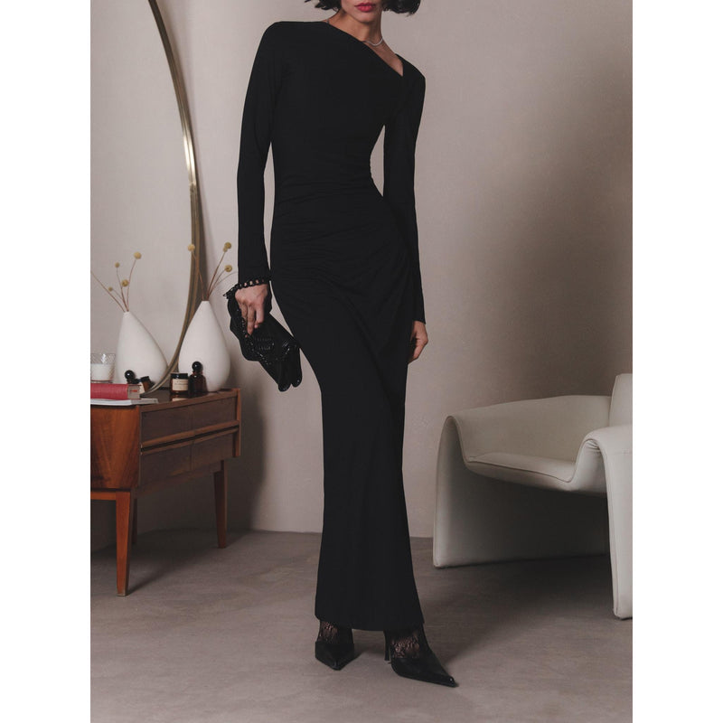 elegant black bodycon dress, view 2 - MRSLM
