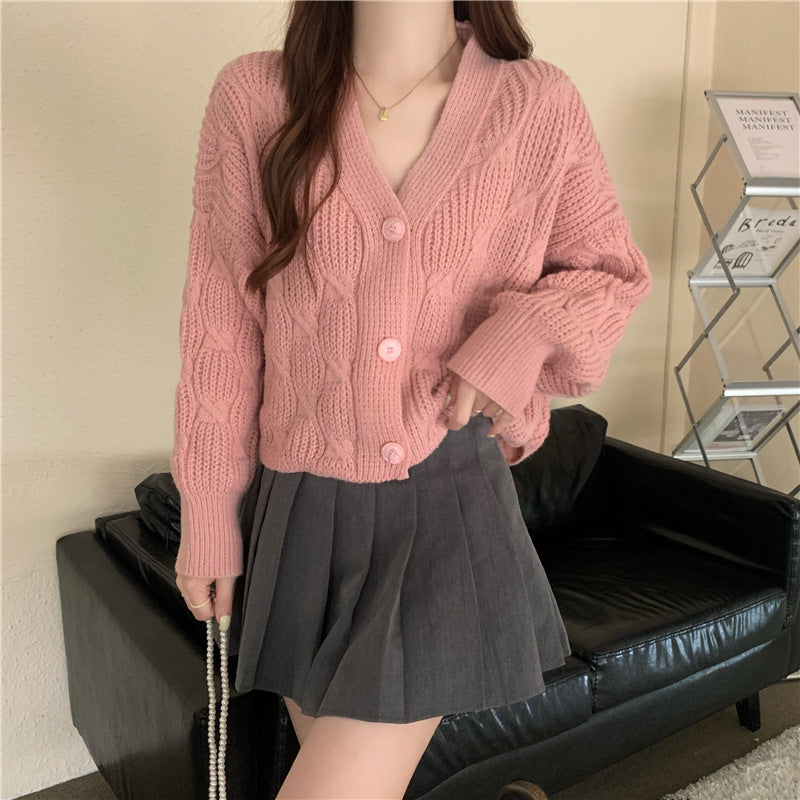 women's loose short cotton knit cardigan, view 4 - MRSLM