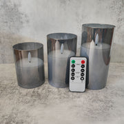 Flameless LED candles in glass, set of 3, view 15 - MRSLM