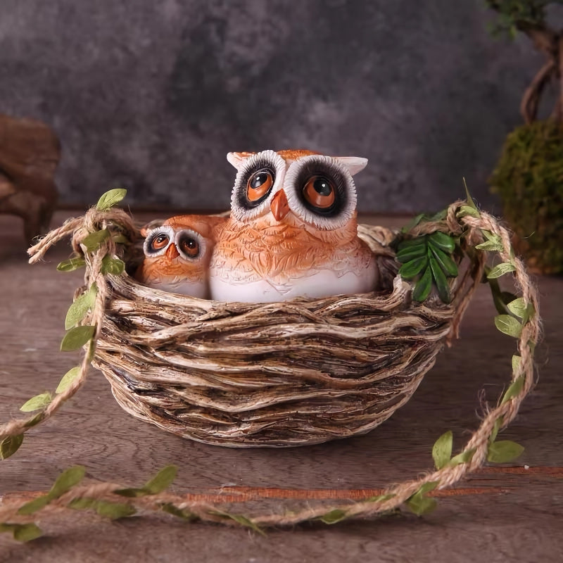 owl in nest resin sculpture, view 4 - MRSLM