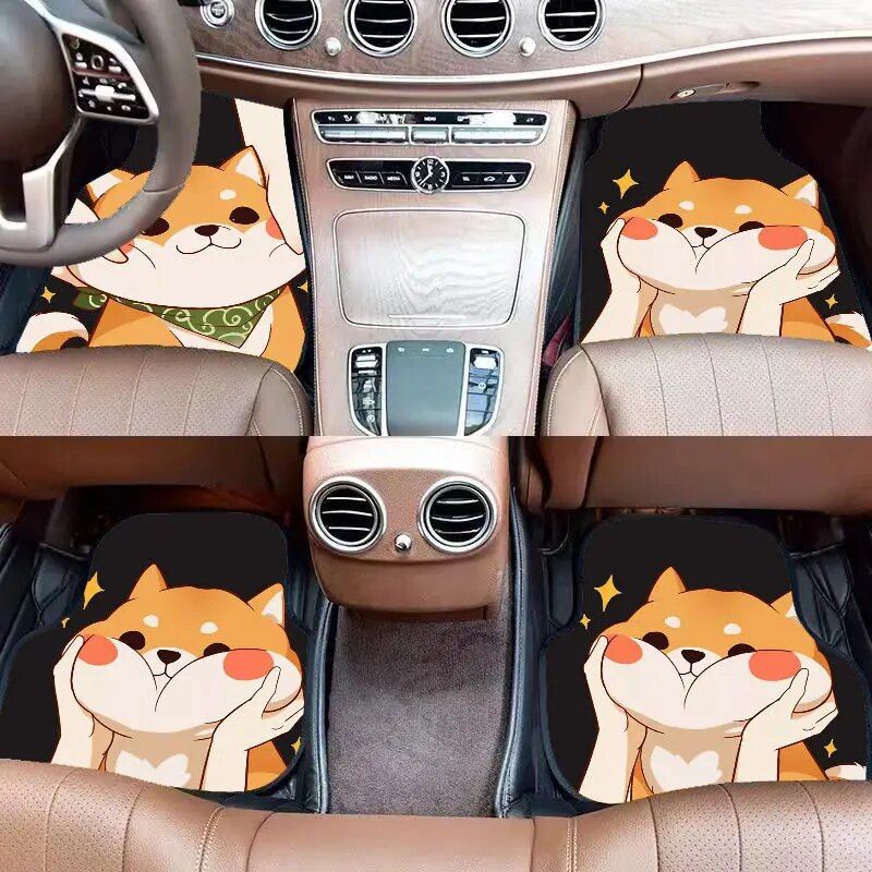 4-Piece Cartoon Pattern Car Floor Mats - Universal Fit for Cars, SUVs, & 7-Seat Commercial Vehicles