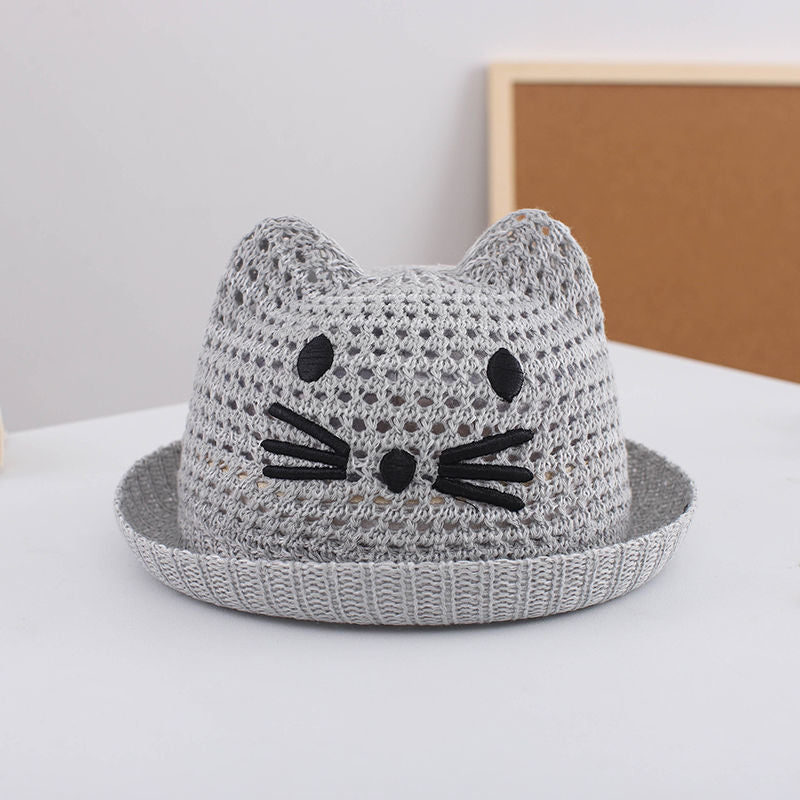 baby straw hat with cat ears, view 7 - MRSLM