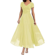 Women's long evening dress with short sleeves, view 2 - MRSLM