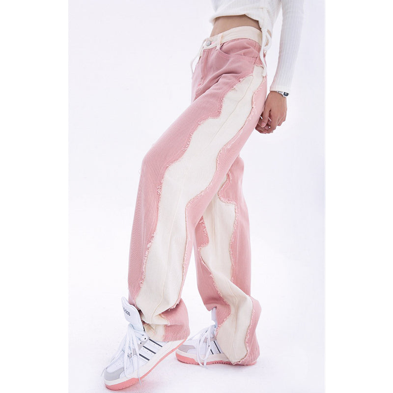 high waist wide leg pink denim jeans, view 5 - MRSLM