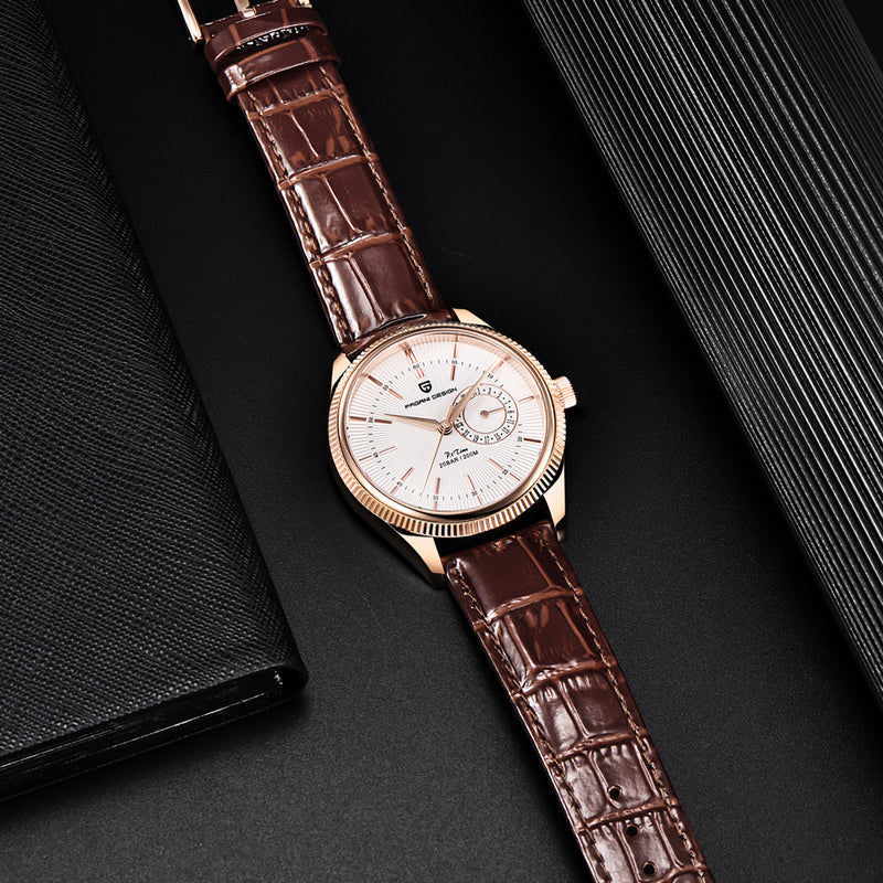 men's quartz watch with leather band, view 9 - MRSLM