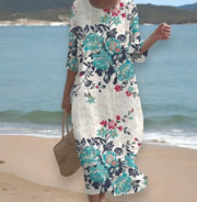 round-neck printed casual dress, view 9 - MRSLM